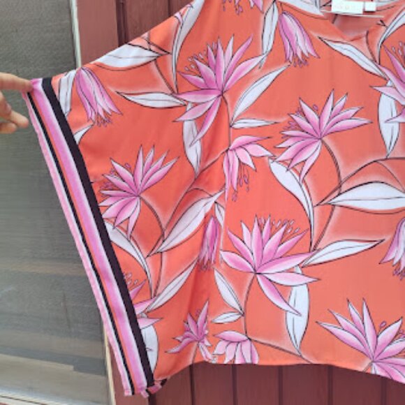 BELLE BY KIM GRAVEL | Pink Orange Tropical Print Floral Resort Wear Blouse XXS - Picture 4 of 10